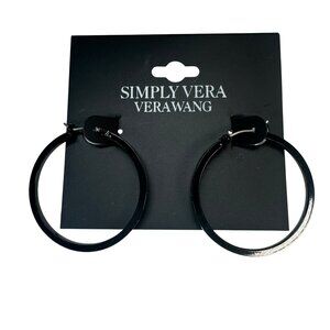 Simply Vera Vera Wang  1.25" Black Round Hoop Earrings Dangle Goth Punk Emo New
